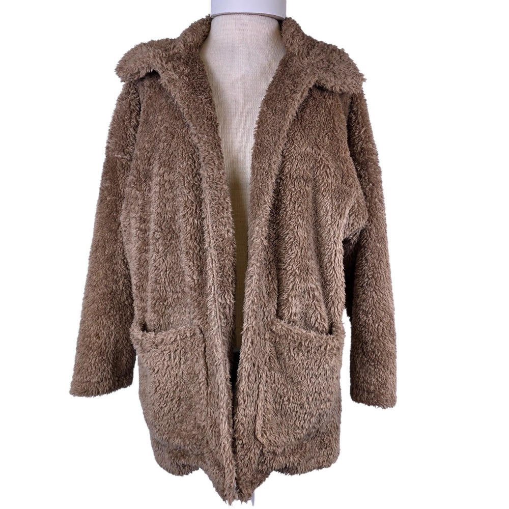 Z Supply Teddy Fleece Cardigan Jacket Brown Plush Sherpa Cozy Open Front XS Warm